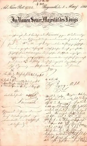 Dokument Adel , Kronach 1866 , Bayreuth , König , Oberfranken !!!