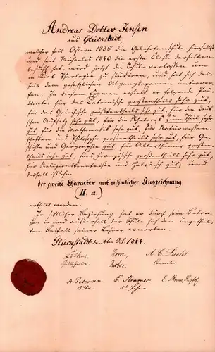 Dokument Adel , A.D. Jensen in Glückstadt 1844 , A.C. Lucht , E. Kramer !!!