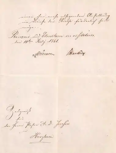 Dokument Adel , Herzhorn , 1861 , Ranzau und Elmshorn , A.D. Jensen , Lüchow !!!