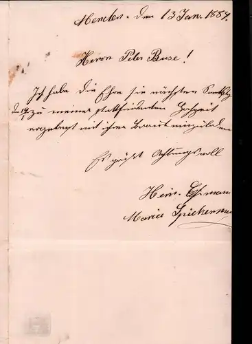Dokument Adel , Peter Buse , 1884 , Abenden b. Nideggen , Maria Spieckermann !!!