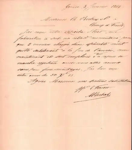 Brief an Ch. Rubens in La Chaux-de-Fonds 1864  !!!