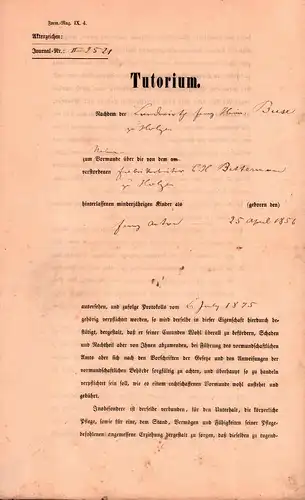 königl. Tutorium 1856 , Holzen . Menden , H. Buse , C.H. Bettermann !!!