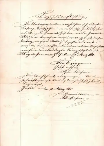 Dokument Adel , Zufikon 1861 , Aargau , mit Siegel !!!