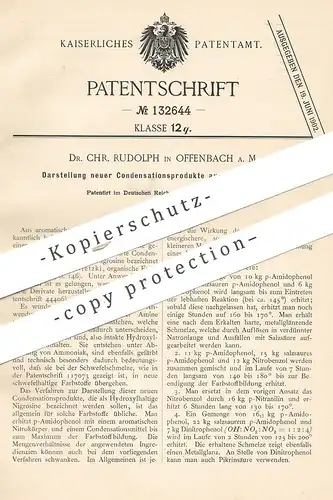 original Patent - Dr. Chr. Rudolph , Offenbach / Main , 1900 , Darst. der Kondensationsprodukte aus p-Amidophenol !!