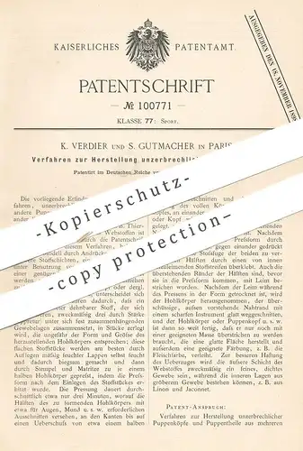 original Patent - K. Verdier , S. Gutmacher , Paris , Frankreich , 1897 , Herst. unzerbrechlicher Puppenköpfe | Puppe !!