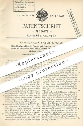 original Patent - Carl Lohmann , Gelsenkirchen , 1906 , Hahnstöpselverschluss f. Flasche | Gas , Gasflasche , Verschluss