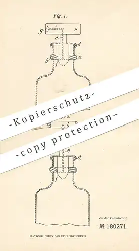 original Patent - Carl Lohmann , Gelsenkirchen , 1906 , Hahnstöpselverschluss f. Flasche | Gas , Gasflasche , Verschluss