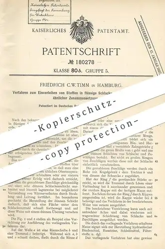 original Patent - Friedrich C. E. Timm , Hamburg 1905 , Einverleiben der Stoffe in flüssige Schlacke u. Schmelzen | Ofen