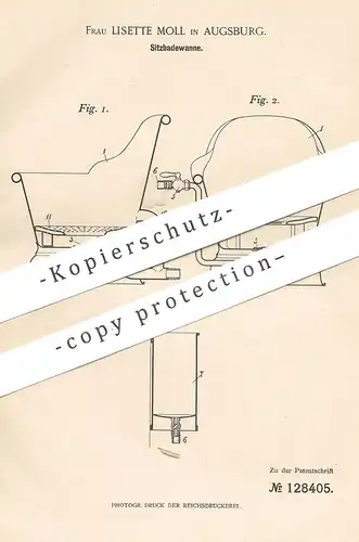 original Patent - Lisette Moll , Augsburg , 1900 , Sitzbadewanne | Badewanne , Dusche , Wanne , Bad , Bäder !!