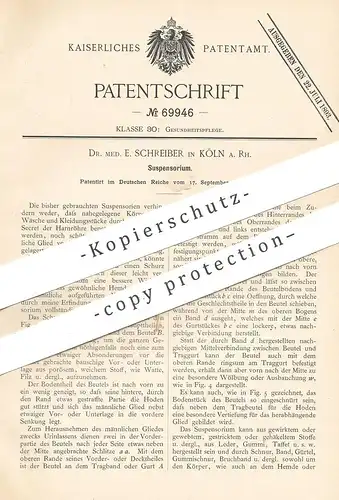 original Patent - Dr. med. E. Schreiber , Köln / Rhein , 1892 , Suspensorium | Gurt , Gürtel , Schürze | Medizin !!!