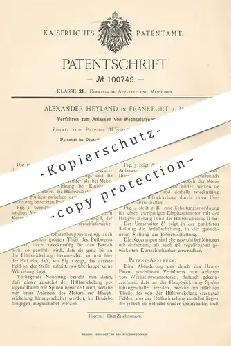 original Patent - Alexander Heyland , Frankfurt / Main  1898 , Anlassen von Wechselstrommotor | Anlasser | Motor | Strom