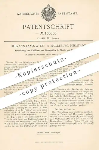 original Patent - Hermann Laass & Co. , Magdeburg / Neustadt 1898 , Einführen von Bindedraht in Strohpresse , Heupresse
