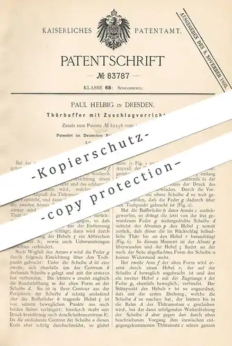 original Patent - Paul Helbig , Dresden , 1895 , Türbuffer mit Zuschlagvorrichtung | Tür , Buffer | Schlosser , Schloss