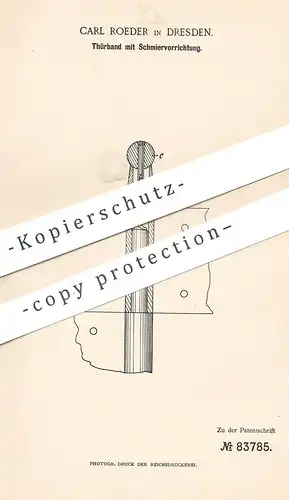 original Patent - Carl Roeder , Dresden , 1895 , Türband mit Schmiervorrichtung | Tür , Schloss , Schlosser , Türen !!!
