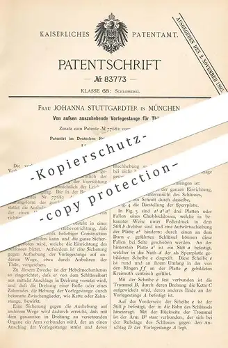 original Patent - Johanna Stuttgardter , München , 1894 , Vorlegestange für Türen | Tür , Schloss , Riegel | Schlosser