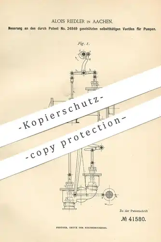 original Patent - Alois Riedler , Aachen , 1886 , geschütztes Ventil für Pumpen | Pumpe , Ventile !!