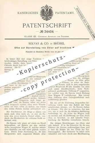 original Patent - Solvay & Co. Brüssel , 1885 , Ofen zur Darstellung von Chlor auf trockenem Weg | Chemie , Gas , Öfen