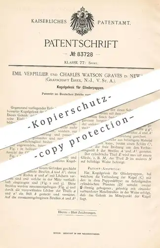 original Patent - Emil Verpillier , Charles Watson Graves , Newark , Essex , New York , USA | Kugelgelenk für Puppen !!