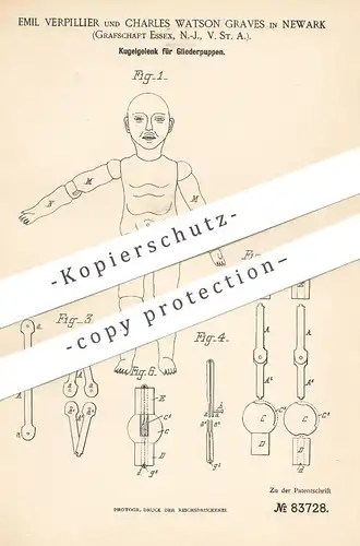 original Patent - Emil Verpillier , Charles Watson Graves , Newark , Essex , New York , USA | Kugelgelenk für Puppen !!