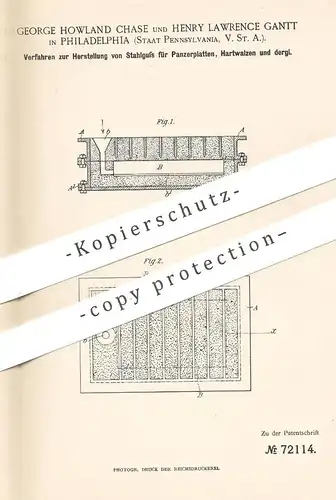 original Patent - George Howland Chase , Henry Lawrence Gantt , Philadelphia , USA , 1892 , Stahlguss für Panzer , Walze