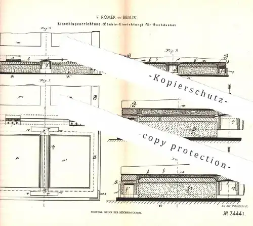 original Patent - F. Römer , Berlin , 1885 , Einschlagen der Buchdeckel | Buchbinder , Buch , Bücher , Buchbinderei !!