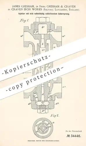 original Patent - James Gresham , Gresham & Craven , Craven Iron Works , Salford , Lancashire , England 1885 | Injektor