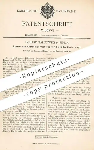 original Patent - Richard Tarnowski , Berlin , 1894 , Brems- und Auslöse-Vorrichtung für Rollläden - Gurte | Rollladen !