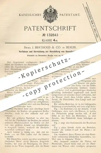 original Patent - J. Berthold & Co. , Berlin , 1900 , Herst. von Gasselbstzünder | Gas - Zünder | Zündung , Zündpillen !