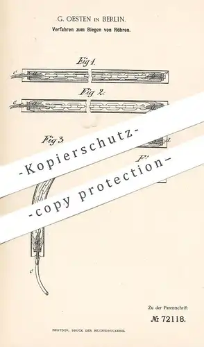 original Patent - C. Oesten , Berlin , 1892 , Biegen von Röhren | Rohr , Rohre , Röhre | Metall , Eisen | Klempner !!