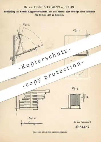 original Patent - Dr. jur. Ernst Seligmann , Berlin , 1885 , Moment - Klappenverschluss zur Belichtung | Photography