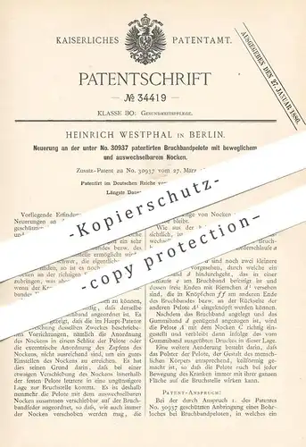original Patent - Heinrich Westphal , Berlin , 1885 , Bruchbandpelote | Bruchband - Pelote | Gesundheit , Medizin !!