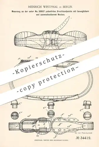 original Patent - Heinrich Westphal , Berlin , 1885 , Bruchbandpelote | Bruchband - Pelote | Gesundheit , Medizin !!