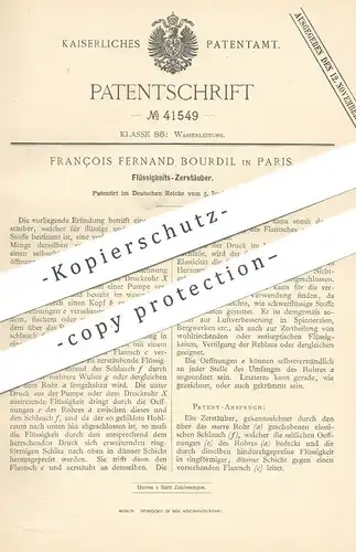 original Patent - François Fernand Bourdil , Paris , Frankreich , 1887 , Flüssigkeits- Zerstäuber | Brause , Düse !!