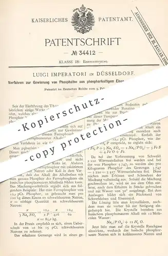 original Patent - Luigi Imperatori , Düsseldorf , 1885 , Gewinnung v. Phosphat aus phosphorhaltigem Eisen | Alkalisulfat