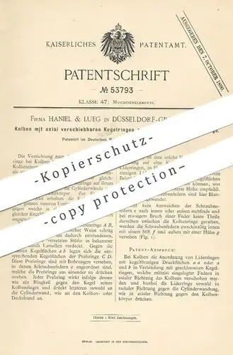 original Patent - Haniel & Lueg , Düsseldorf / Grafenberg , 1890 , Kolben | Kolbenring | Maschinen , Motor !!