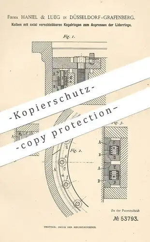 original Patent - Haniel & Lueg , Düsseldorf / Grafenberg , 1890 , Kolben | Kolbenring | Maschinen , Motor !!