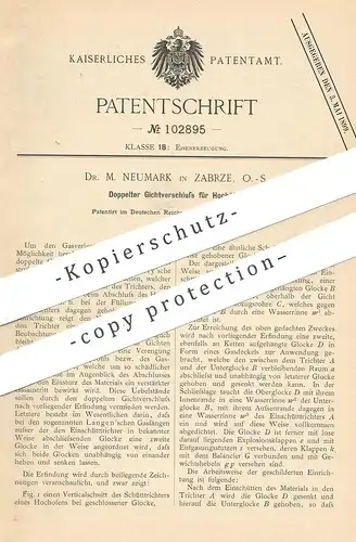 original Patent - Dr. M. Neumark , Zabrze , 1898 , Gichtverschluss für Hochofen | Eisen , Gas , Ofen