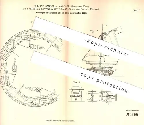 original Patent - William Sanger , Margate , Kent | Frederick Savage , Kings Lynn , Norfolk , England , 1880 | Karussell