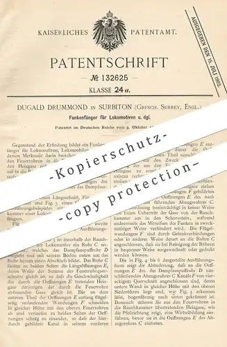 original Patent - Dugald Drummond , Surbiton , Surrey , England , 1901 , Funkenfänger für Lokomotiven | Eisenbahn !