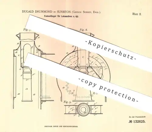 original Patent - Dugald Drummond , Surbiton , Surrey , England , 1901 , Funkenfänger für Lokomotiven | Eisenbahn !