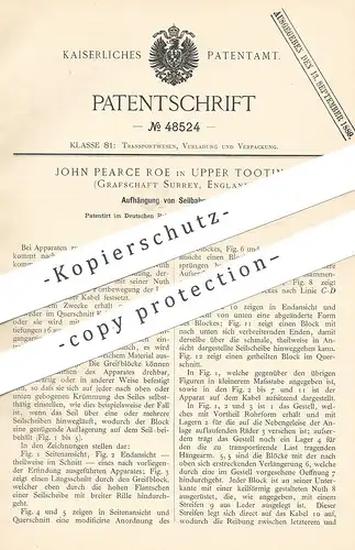 original Patent - John Pearce Roe , Upper Tooting , Surrey , England , 1888 , Aufhängung von Seilbahnwagen | Seilbahn