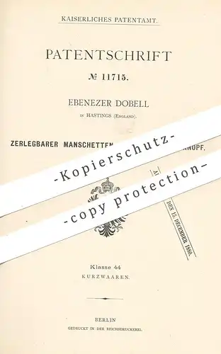 original Patent - Ebenezer Dobell , Hastings , England , 1880 , Manschettenknopf u. Chemisetteknopf | Knopf , Knöpfe !!!