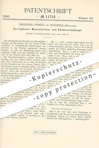 original Patent - Ebenezer Dobell , Hastings , England , 1880 , Manschettenknopf u. Chemisetteknopf | Knopf , Knöpfe !!!