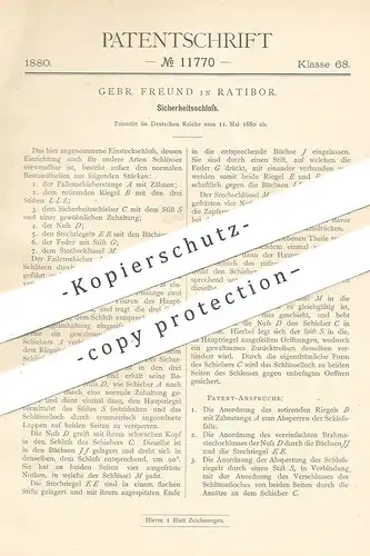 original Patent - Gebrüder Freund , Ratibor , 1880 , Sicherheitsschloss | Schloss , Türschloss | Schlosser , Schlosserei