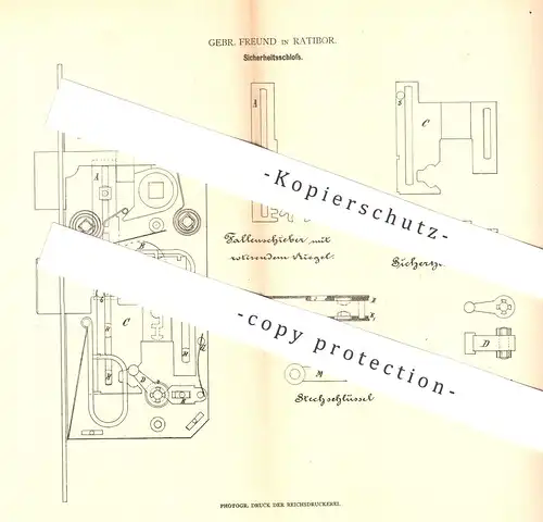 original Patent - Gebrüder Freund , Ratibor , 1880 , Sicherheitsschloss | Schloss , Türschloss | Schlosser , Schlosserei