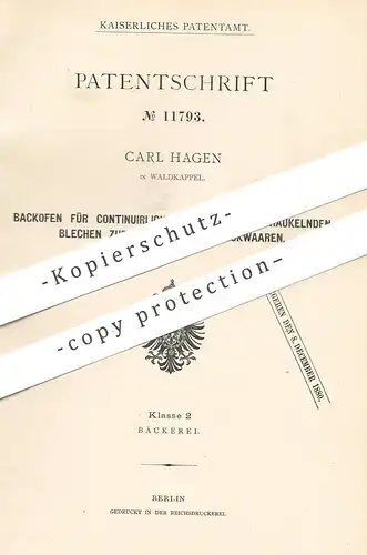 original Patent - Carl Hagen , Waldkappel , 1880 , Backofen für Backwaren | Bäcker , Bäckerei | Ofen , Herd !!