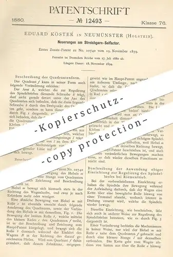 original Patent - uard Köster , Neumünster , Holstein , 1880 , Streichgarn - Selfactor | Garn , Spinnerei , Selfaktor !!