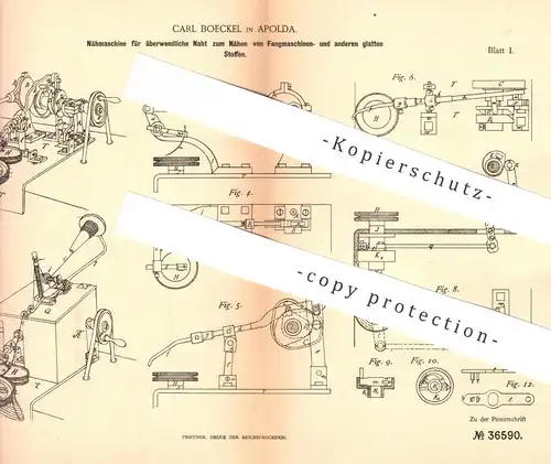 original Patent - Carl Boeckel , Apolda , 1885 , Nähmaschine , Nähmaschinen | Schneider , Näherin !!!