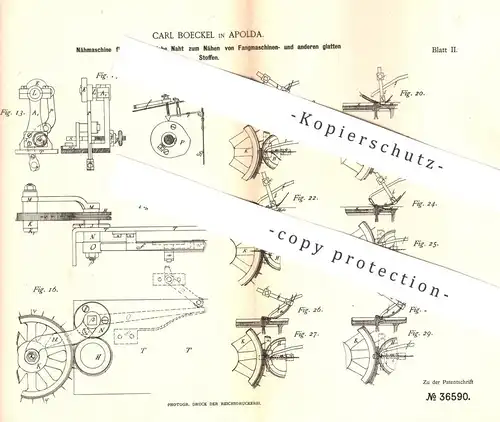 original Patent - Carl Boeckel , Apolda , 1885 , Nähmaschine , Nähmaschinen | Schneider , Näherin !!!