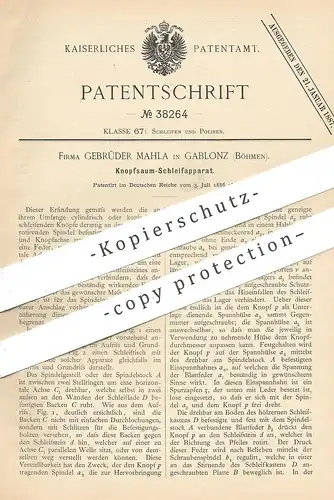 original Patent - Gebrüder Mahla , Gablonz , Böhmen , 1886 , Knopfsaum - Schleifapparat | Schleifen , Knopf , Knöpfe !!!